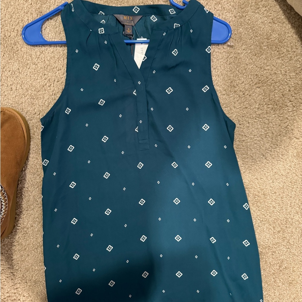 Mix No. 6 Blue Sleeveless Tank Top with Mandarin Collar